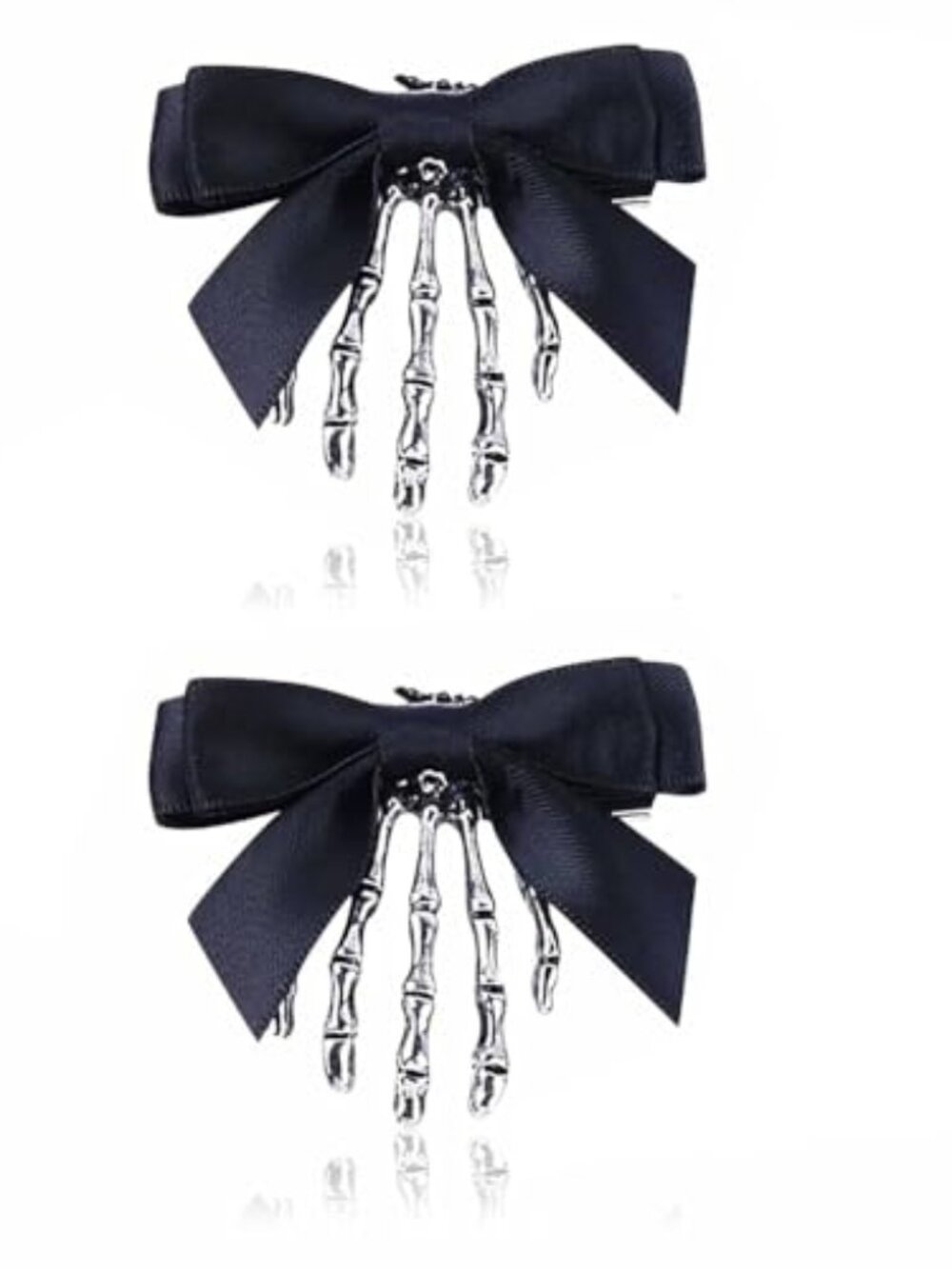 2Pcs Skeleton Hand Hair Clips with Bowknot - Cute Skull Claw Hairpins for Girls